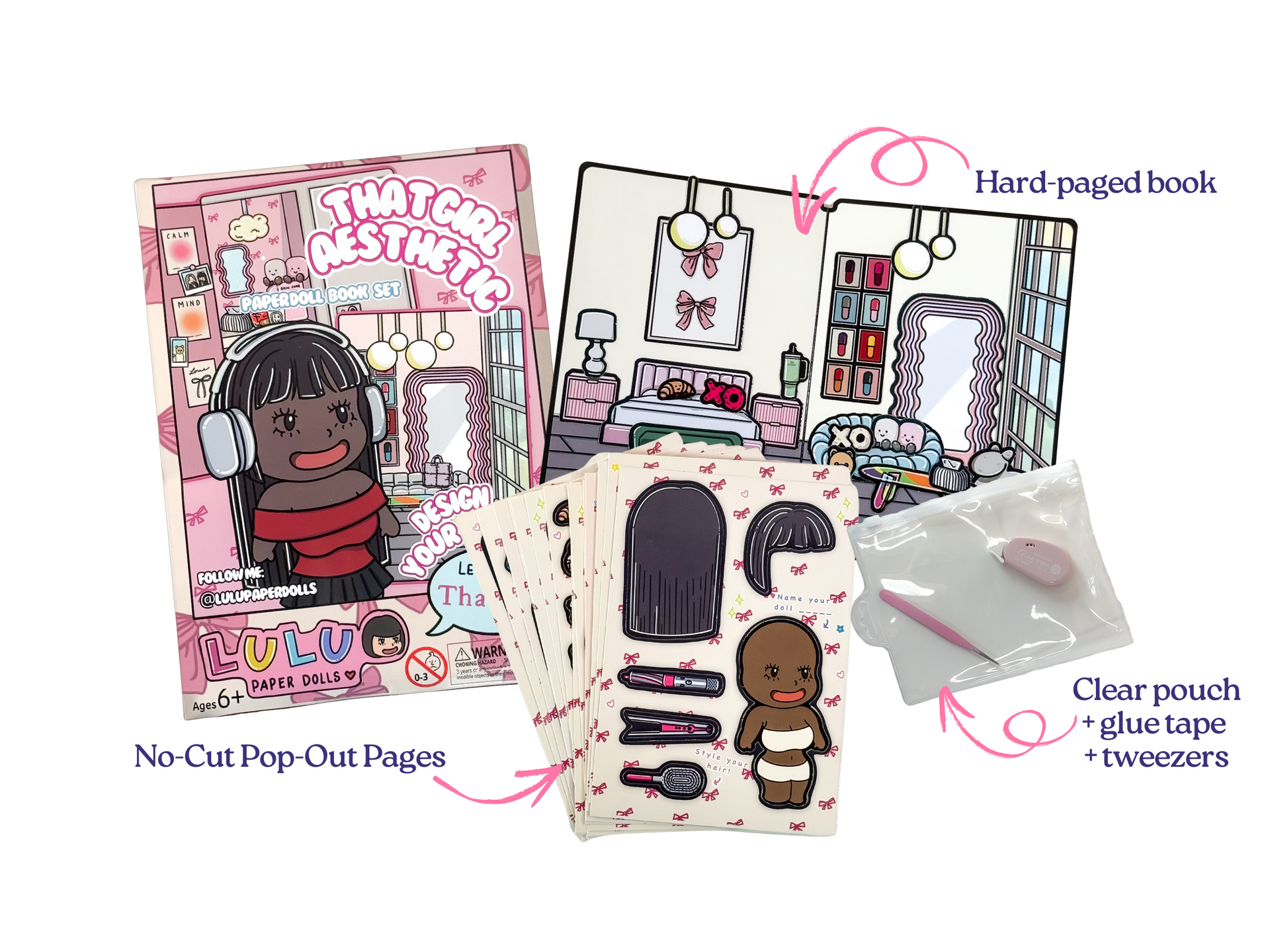 That Girl Aesthetic: Paper Doll Book Kit (Premade Book) (Dark Skin